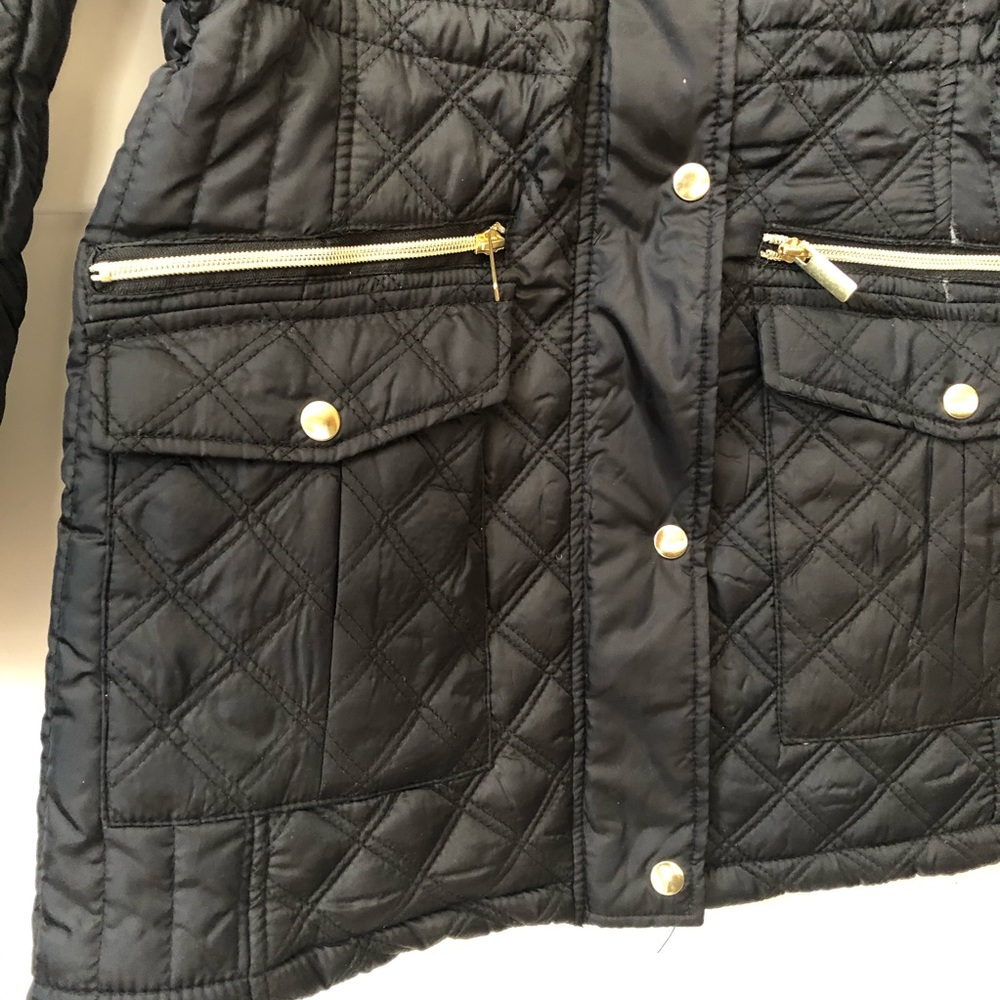 New Hooded Black Quilted Coat jacket small - Picture 4 of 4